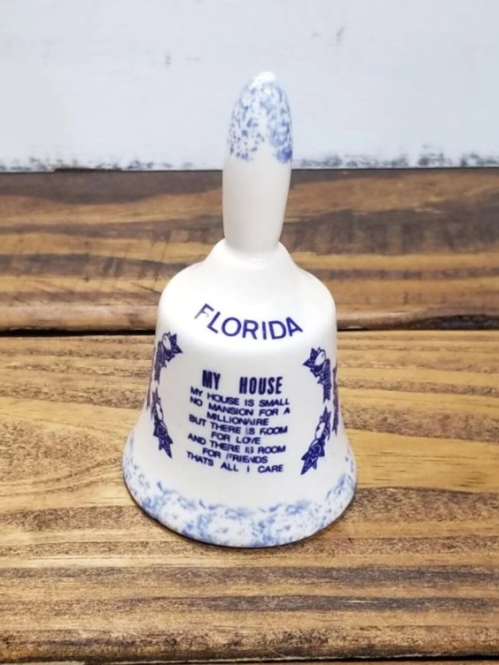 Florida State Souvenir Bell with My House Poem, Vintage Ceramic Bell
